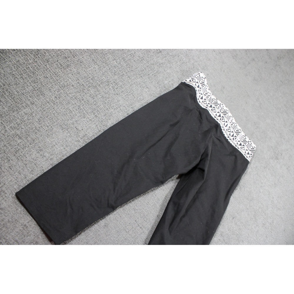 Victorias Secret PINK Black Capri Leggings Tribal Geometric Foldover Waistband